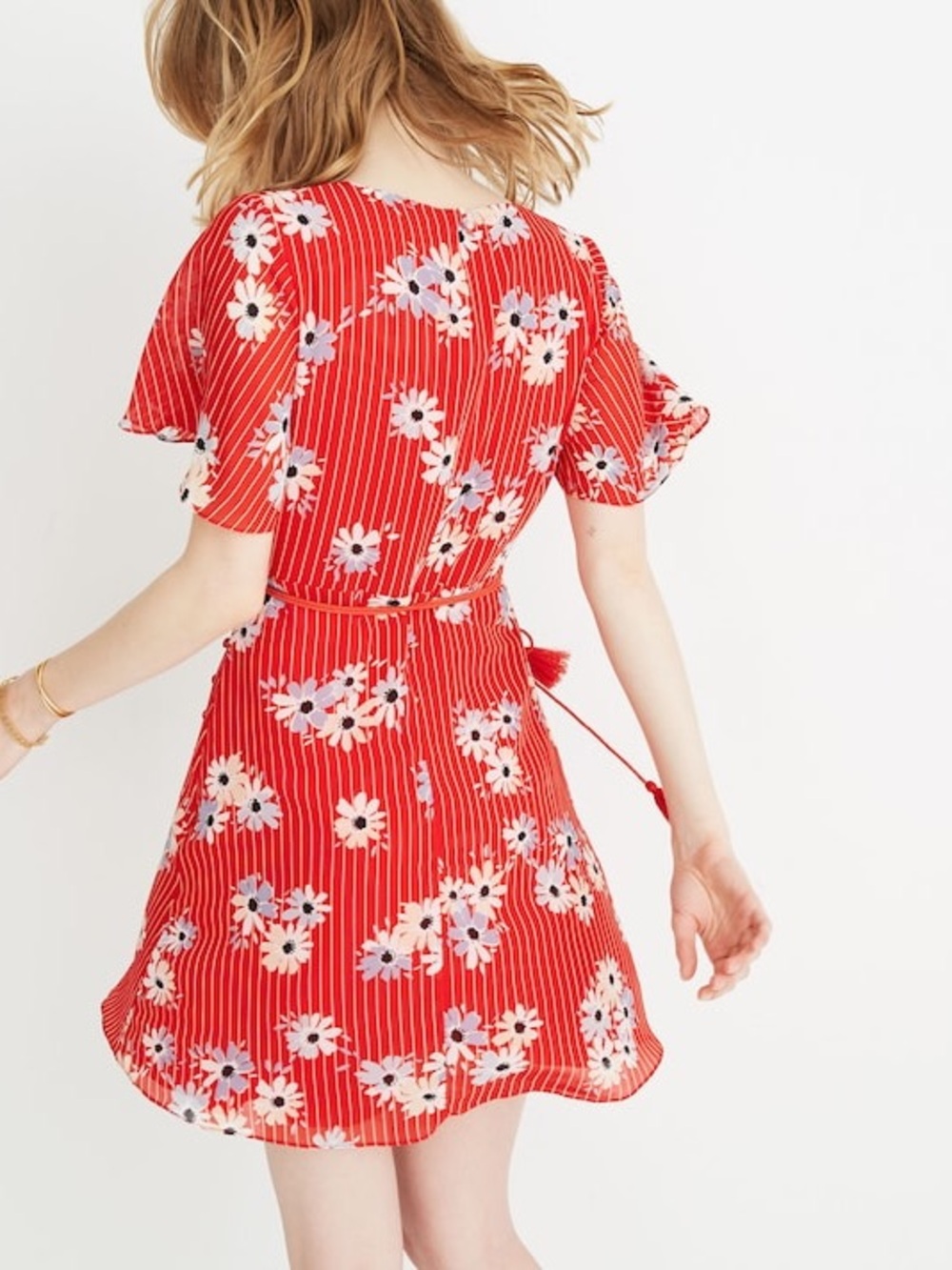 Madewell Floral Button-Wrap Dress in 
Daisy Society Red Striped Fairy Size 0